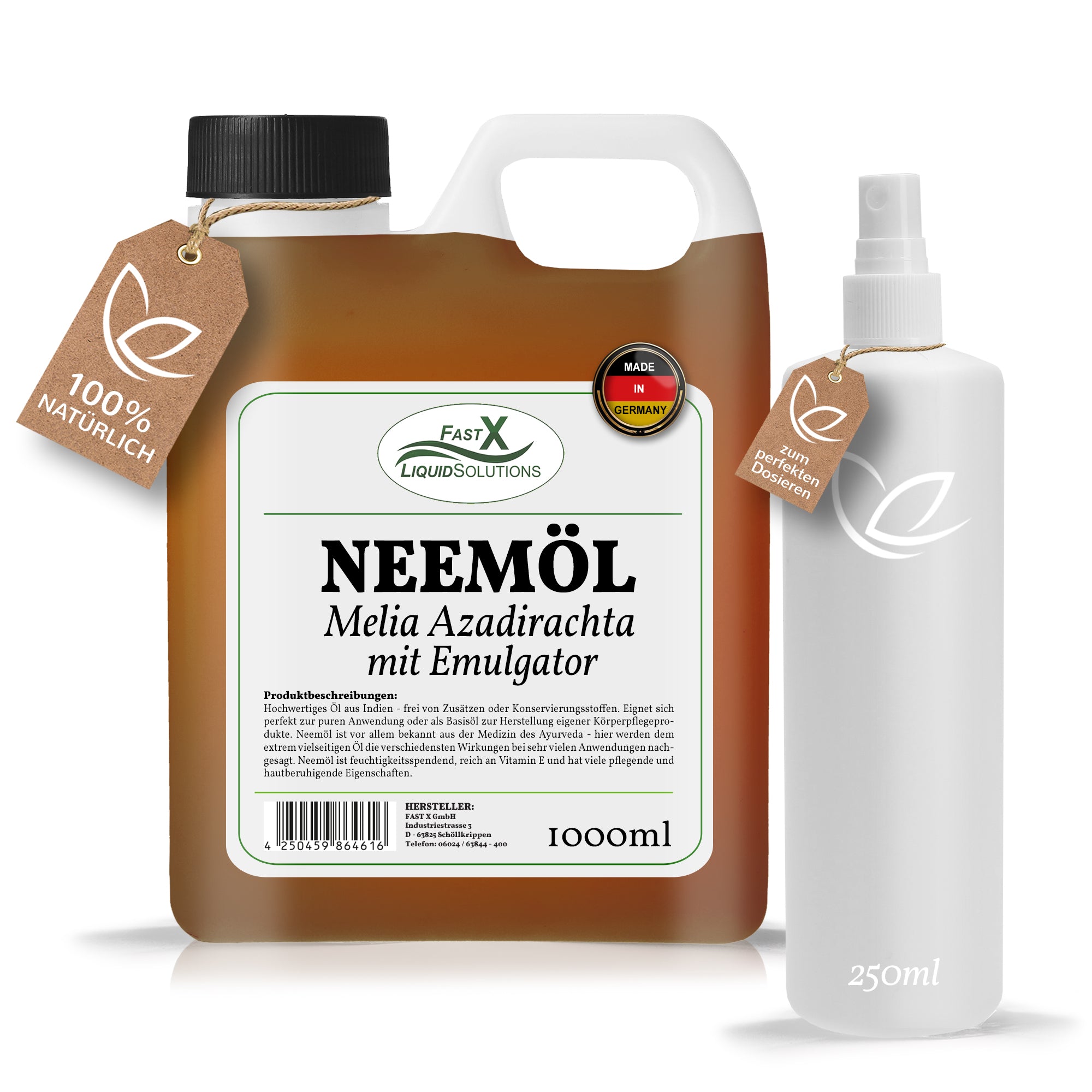 Neemöl Fertigmischung mit Emulgator – 1 Liter + 250ml Spritzflasche